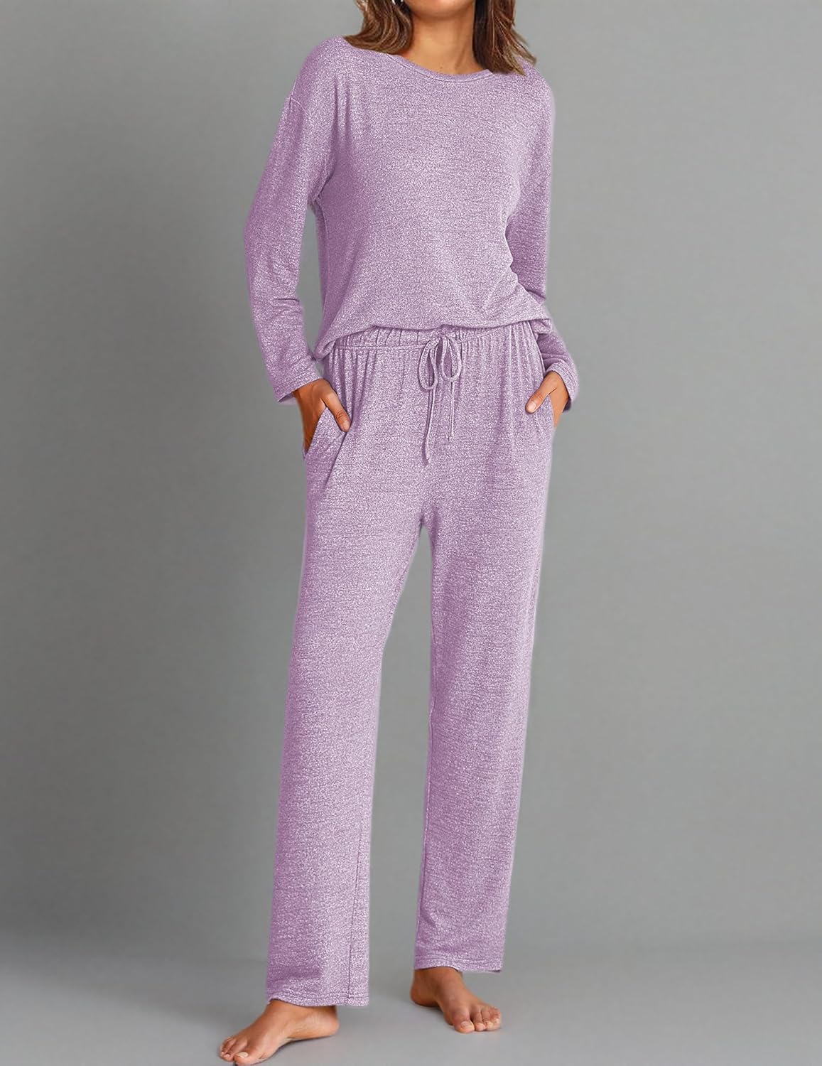 Cozy Pyjama-Set in Lila: langarm Oberteil mit Tunnelzughose