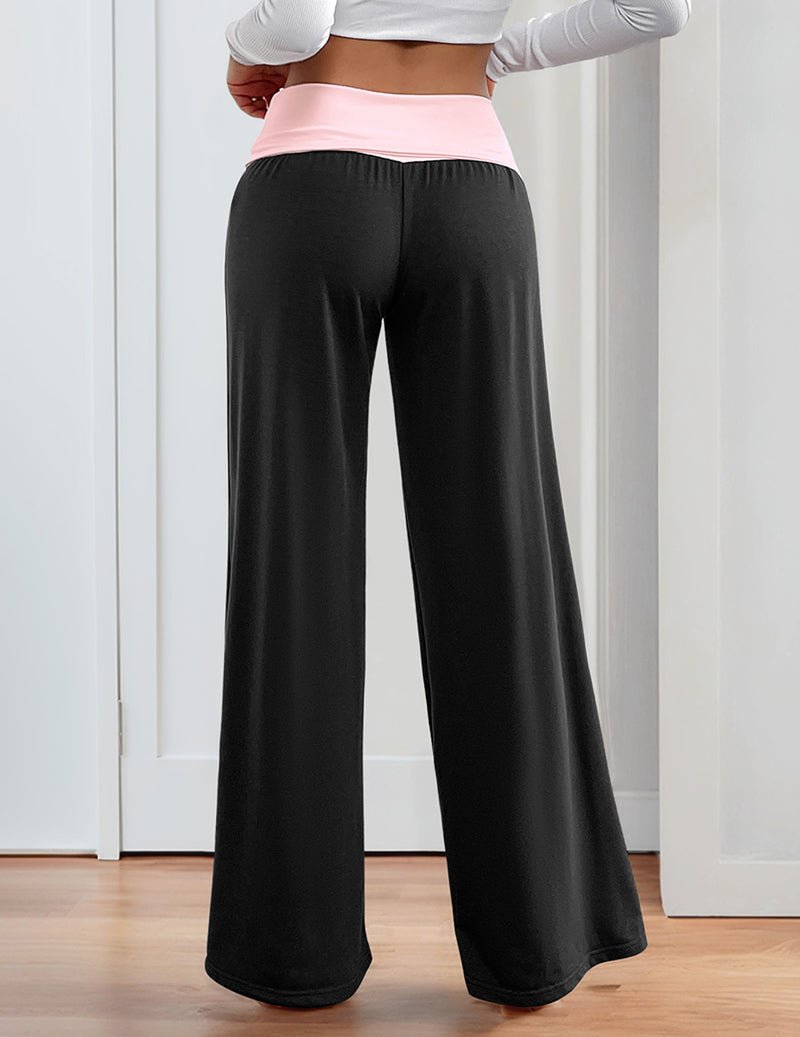 Low-waist wide-leg trousers, black, back view, wide flared legs
