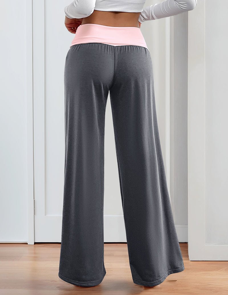Low-waist wide-leg trousers, dark grey, back view, elastic waistband