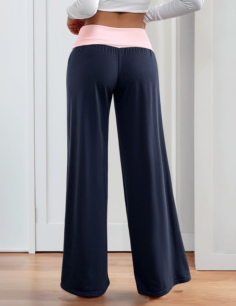 Low-waist wide-leg trousers, navy blue, back view, flowy wide-leg silhouette