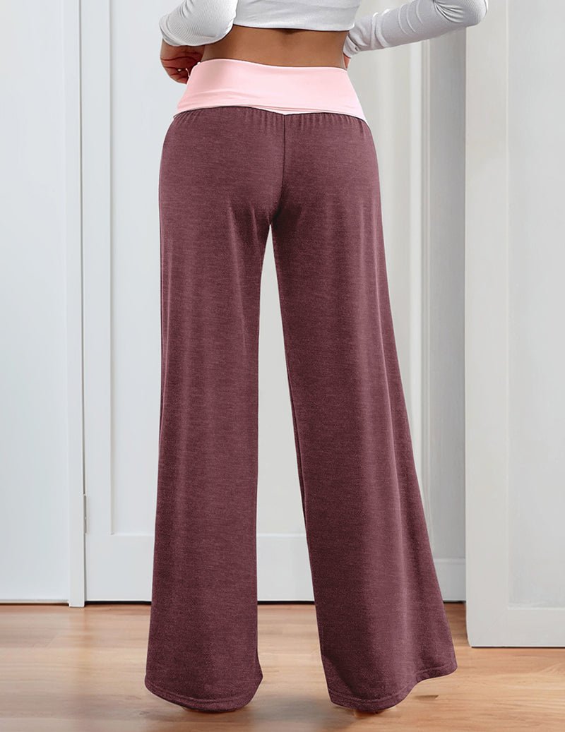 Low-waist wide-leg trousers, wine red, back view, soft knit wide-leg fit