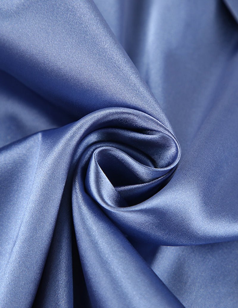 Blue satin pajama fabric with smooth drape and sheen
