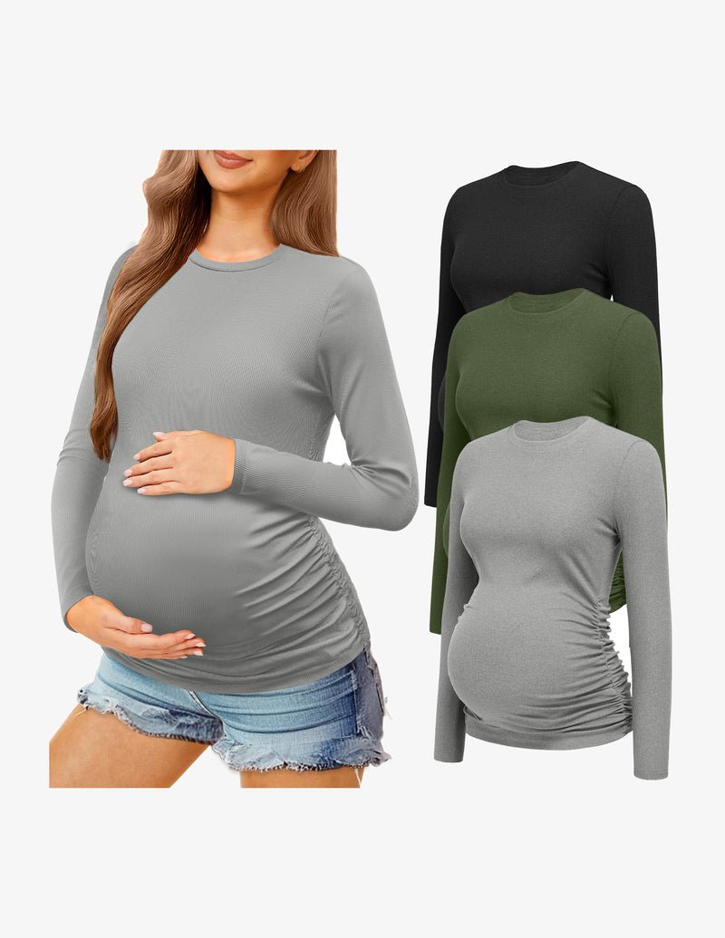 Maternity long sleeve shirt set in grey, dark and green with ruched side fit