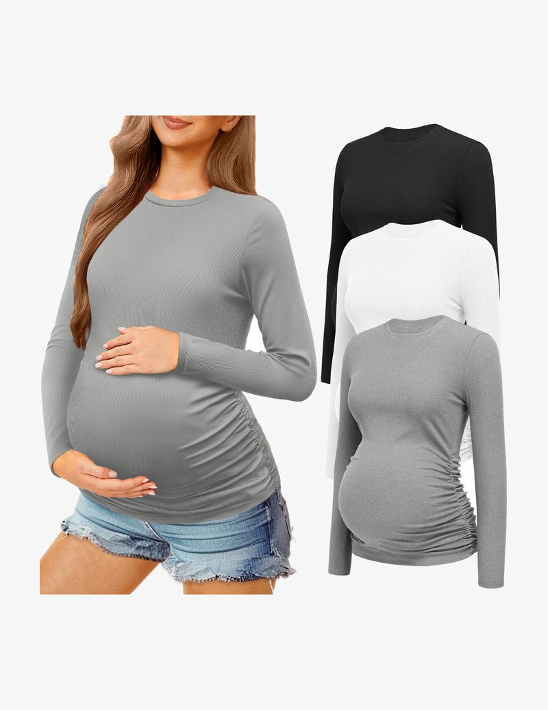 Maternity long sleeve shirt set: light grey and white with dark option, ruched maternity