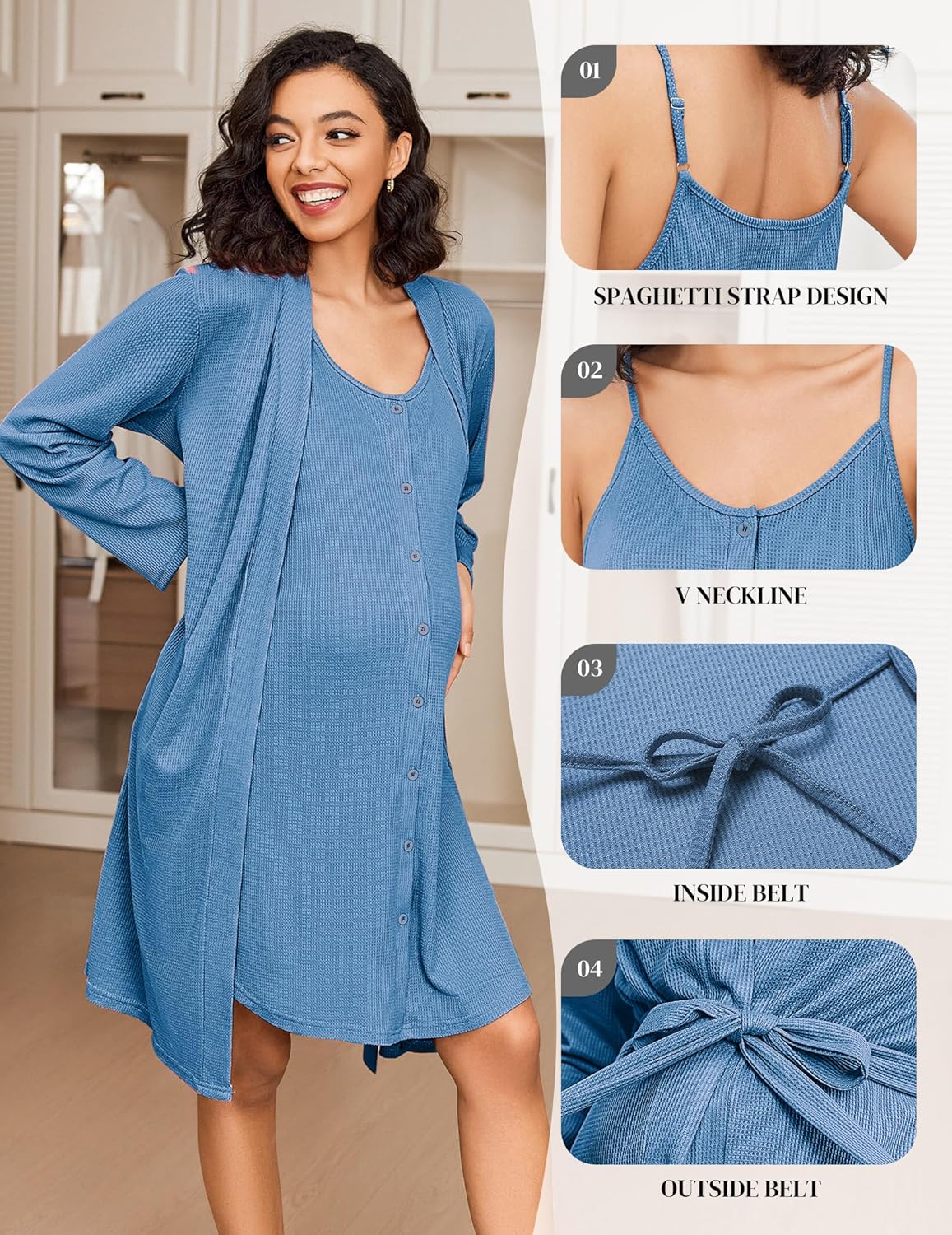 Navyblaues Maternity Nursing-Set: Spaghetti-Träger, V-Ausschnitt, Innen-/Außen-Gürtel