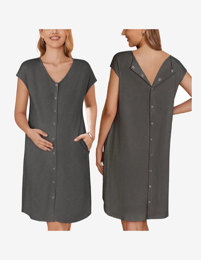 Maternity Sleepwear mit Taschen, Dunkelgrau, Rückansicht mit V-Ausschnitt
