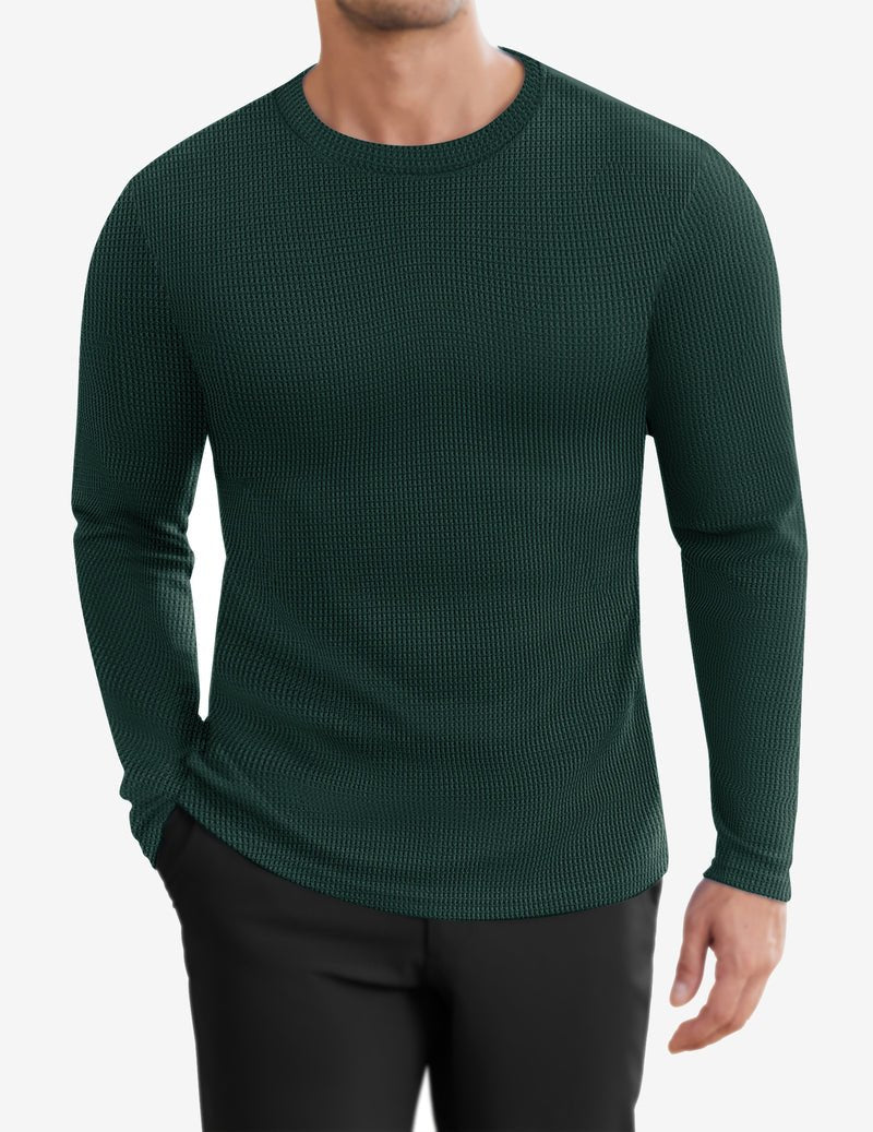 Men's waffle knit long-sleeve crewneck shirt, Army Green