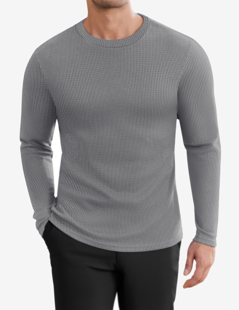 Men's waffle knit long-sleeve crewneck shirt, Grey