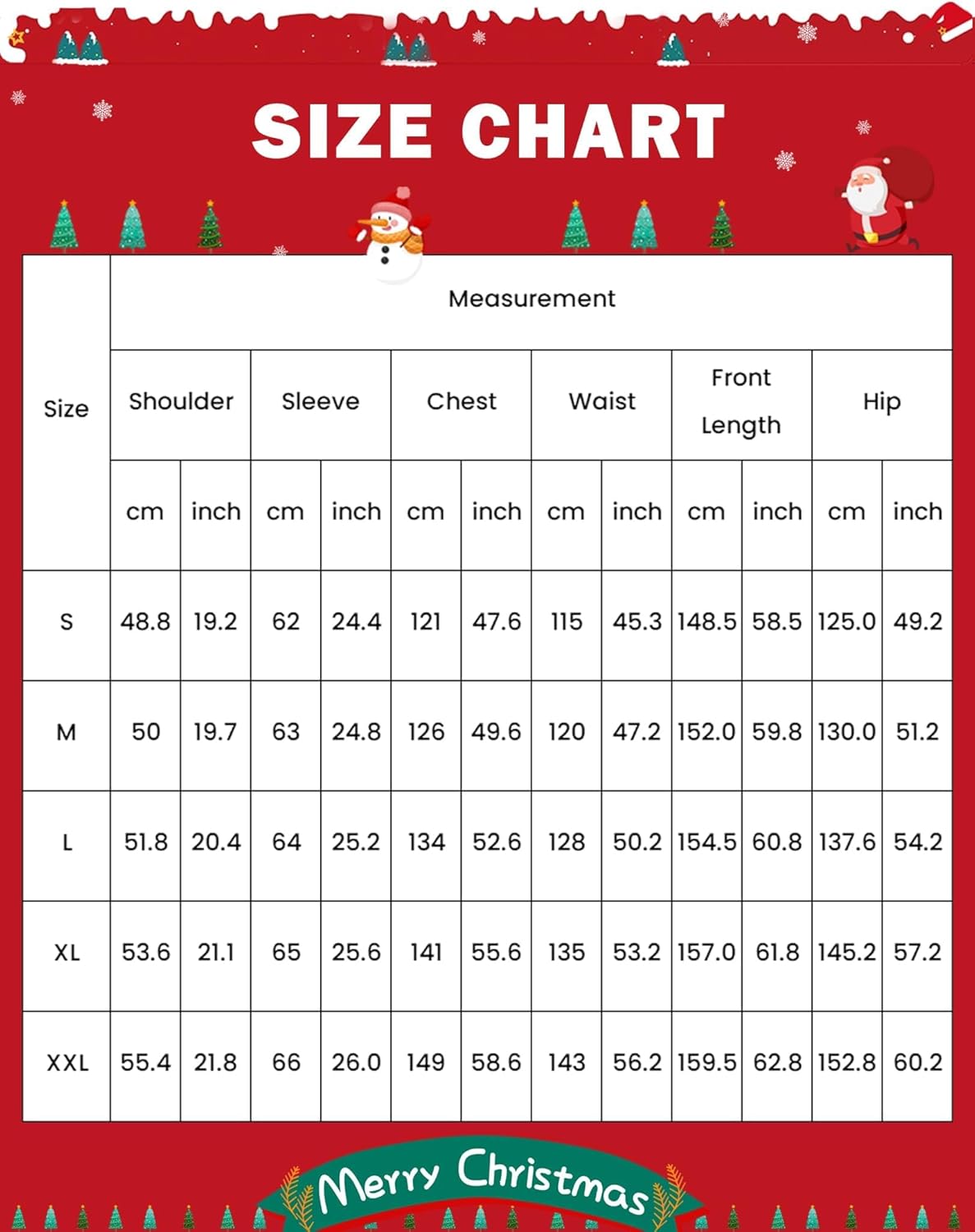 Size chart for men’s Christmas onesie hoodie fleece one-piece pajamas