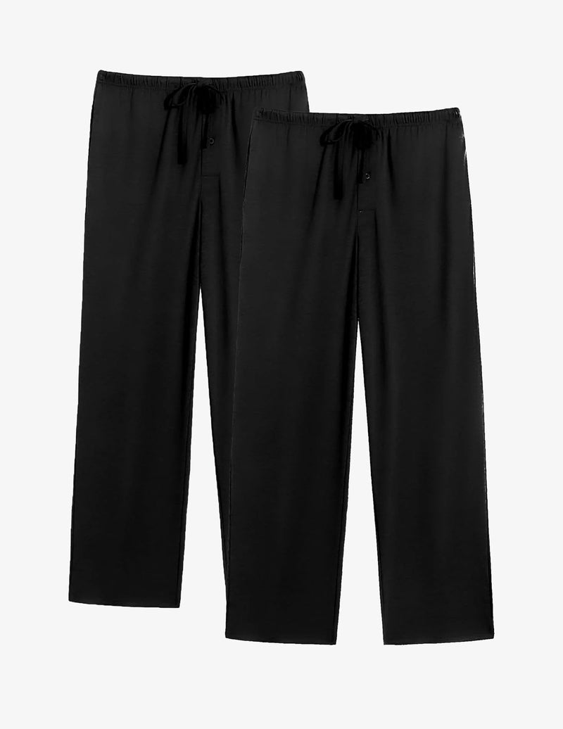 2-pack men's black lounge pants, drawstring waist and side pockets