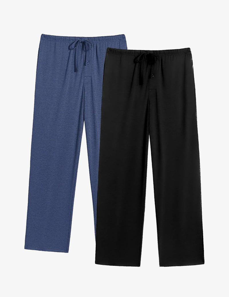 Solid lounge pajama pants set: blue and black, drawstring waist with pockets