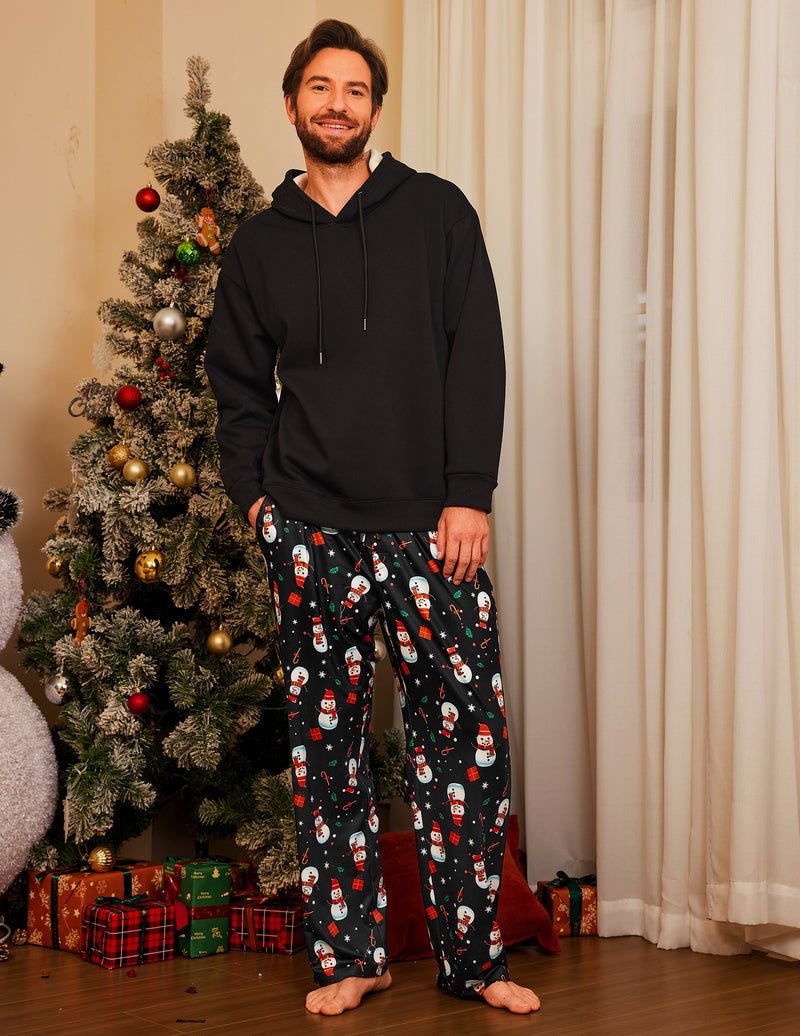 Men’s pajama lounge pants with Santa print, dark background, elastic drawstring waist