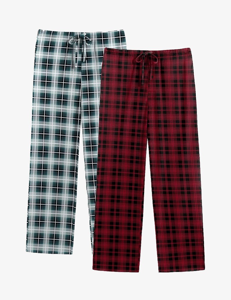 Plaid lounge pajama pants set: white/green plaid and red plaid, drawstring and pockets