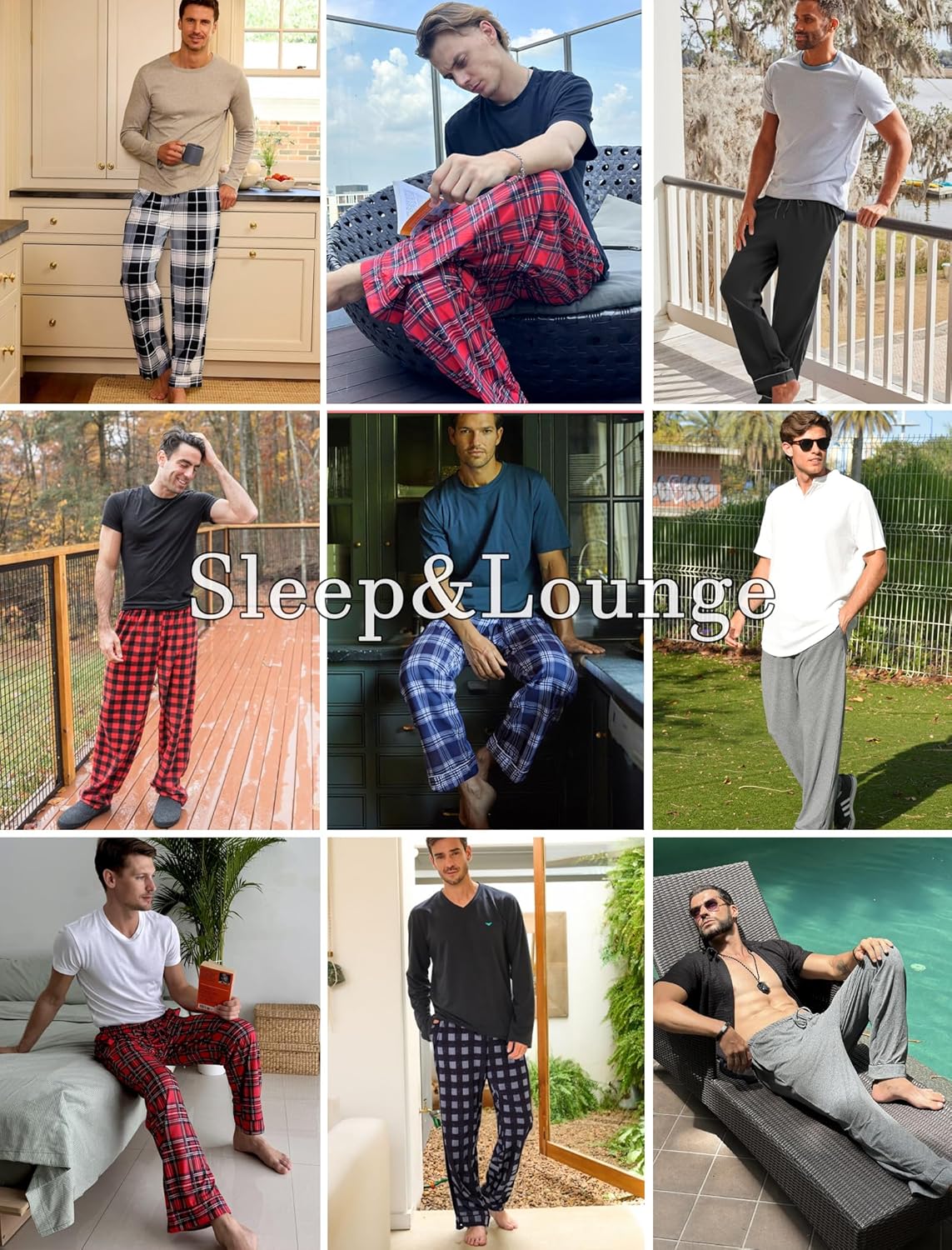 Men’s plaid pajama pants in red, blue, and black styles for sleep & lounge