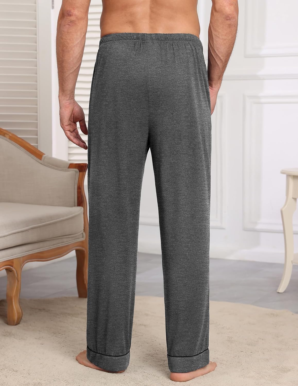 Men’s heather gray pajama pants, relaxed fit with drawstring waist