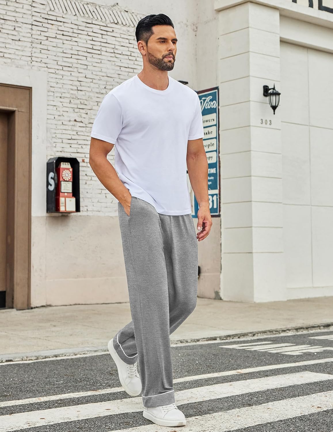 Mens Pajama Pants, soft gray knit with relaxed fit and cuffed hems