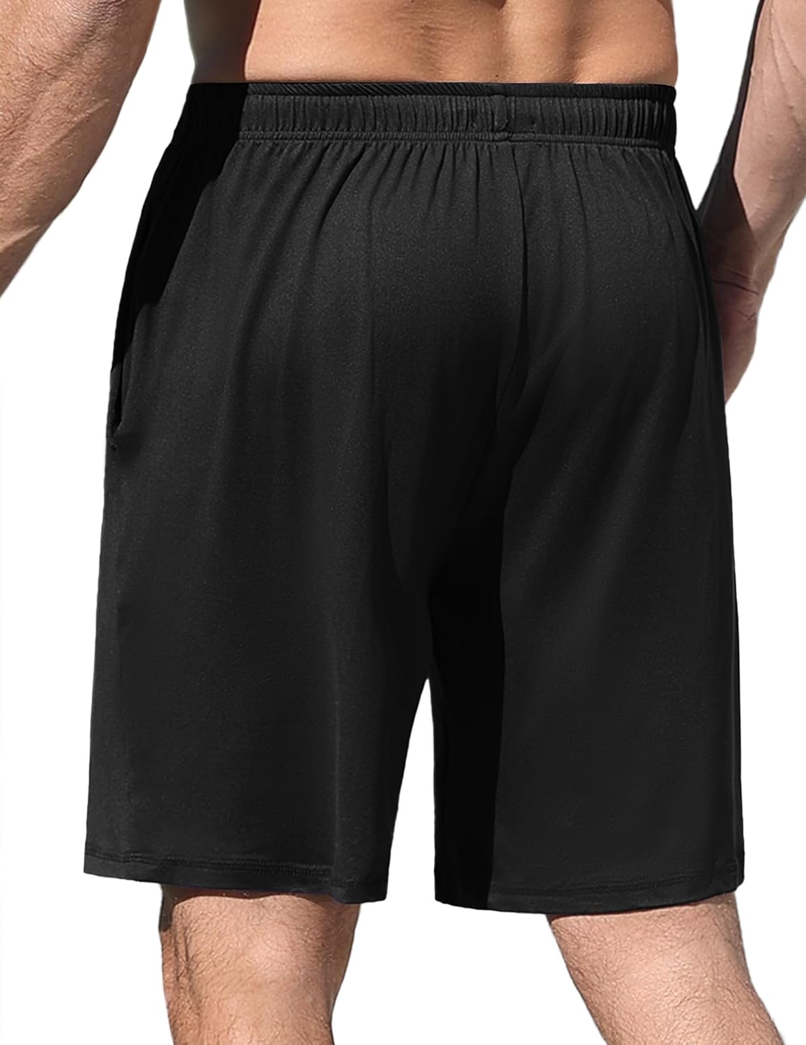 Black pajama shorts with elastic waistband and relaxed straight-leg fit
