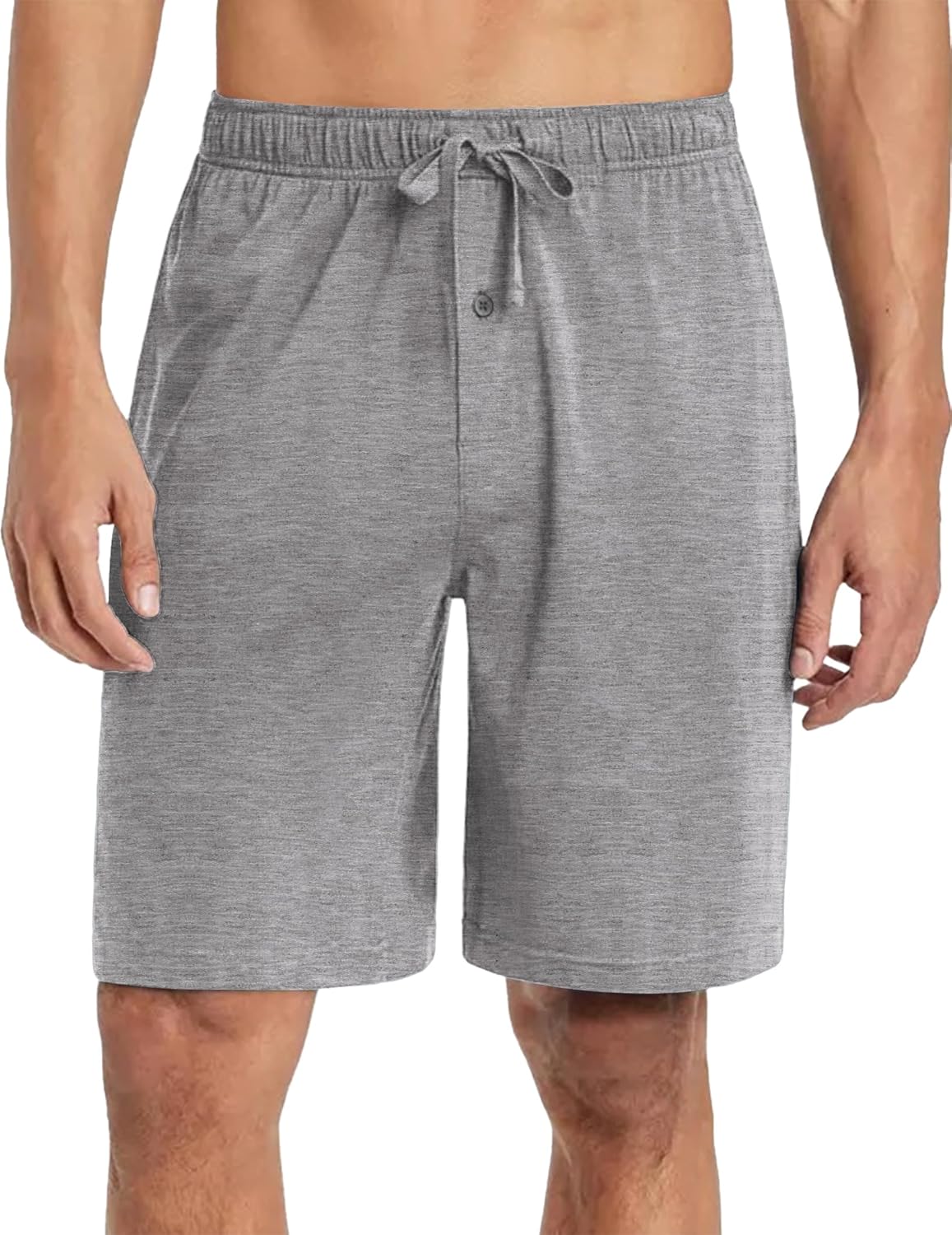 Light grey pajama shorts with drawstring and elastic waist