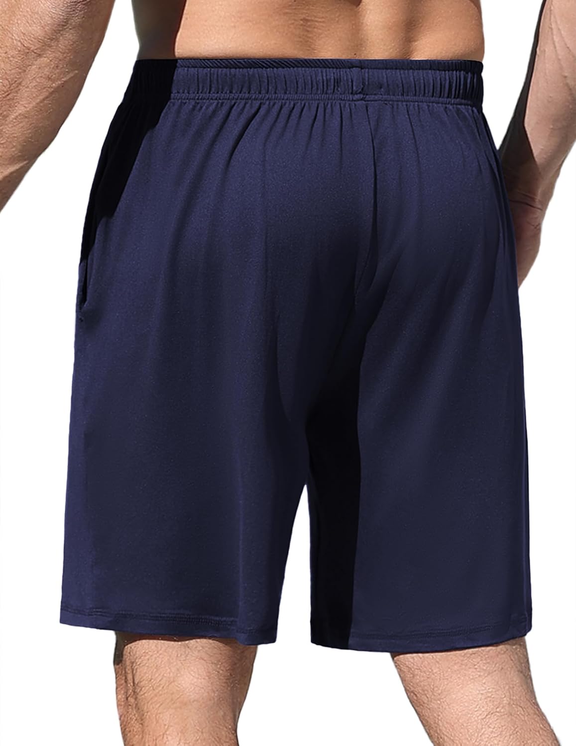 Navy pajama shorts with elastic waistband and adjustable drawstring