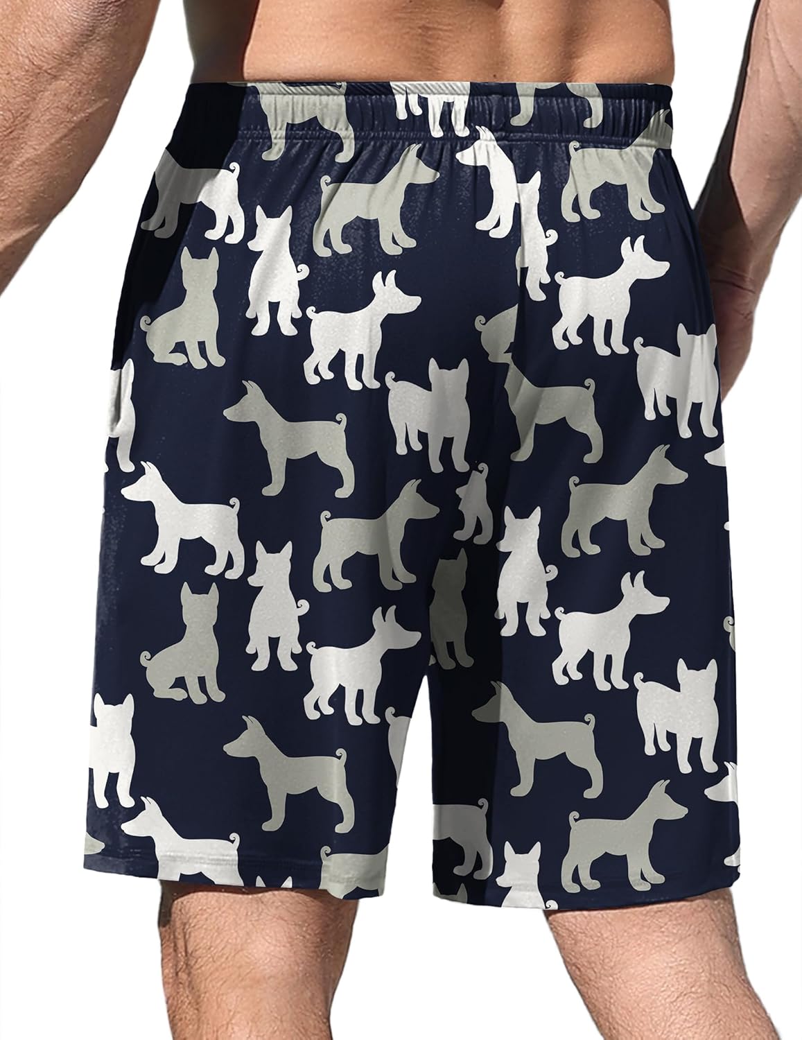 Navy pajama shorts with white cat print pattern