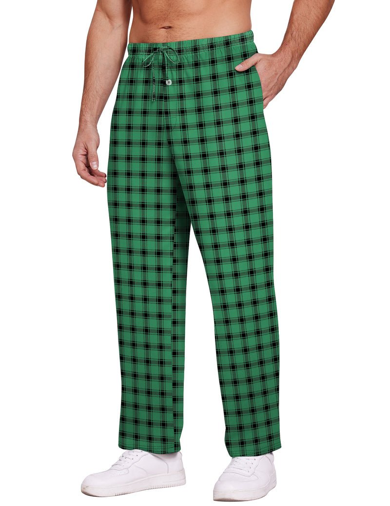 Karierte Pyjama-Loungehose für Herren, grün/schwarz, Kordelzug im Bund