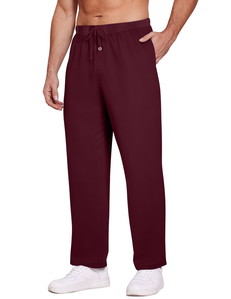Herren Pyjama-Loungehose, weinrot, elastischer Bund mit Kordelzug, lockere Passform