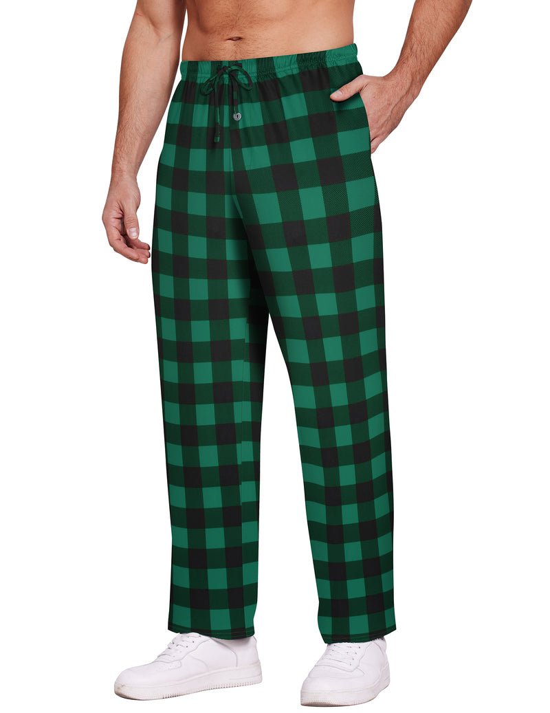 Karierte Pyjama-Loungehose für Herren, grün/schwarz, Kordelzug, lockerer Schnitt