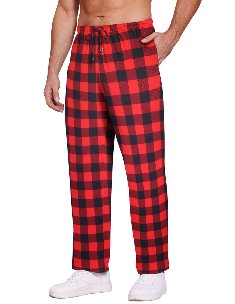 Karierte Pyjama-Loungehose für Herren, rot/schwarz, Kordelzug im elastischen Bund