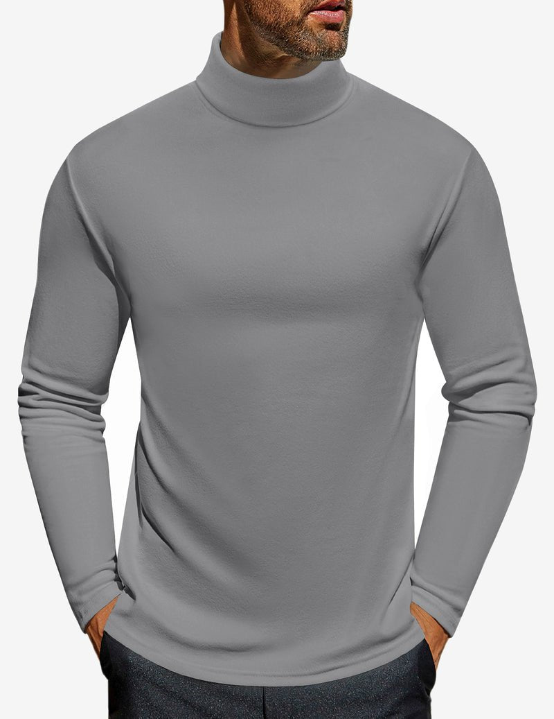 Men's turtleneck long sleeve shirt, grey, fitted jersey knit