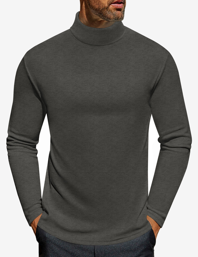 Men's turtleneck long sleeve shirt, grey, fitted jersey knit