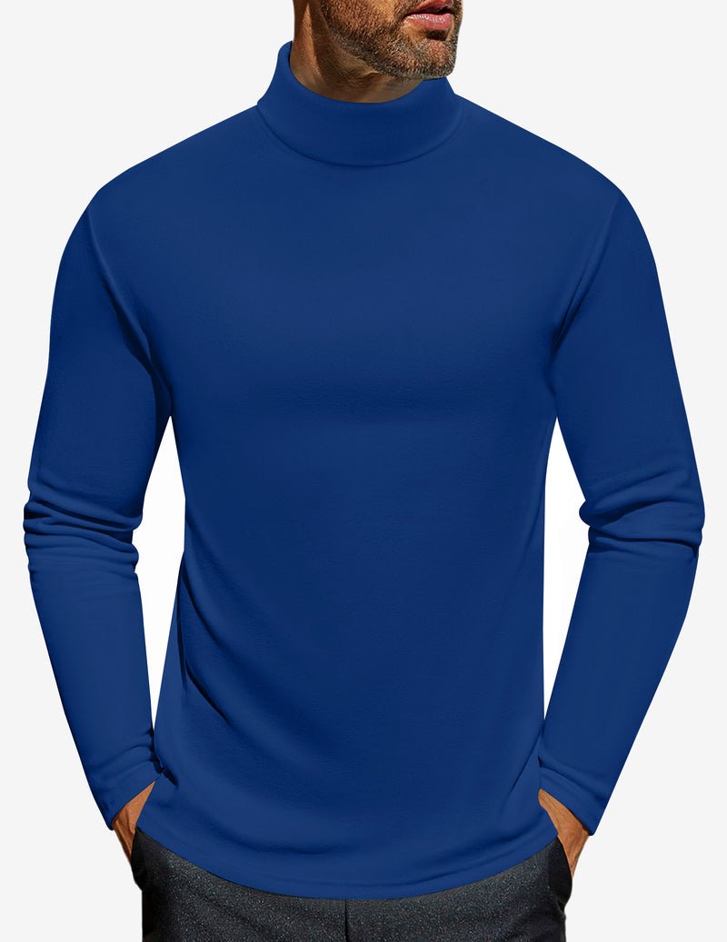 Men’s turtleneck long sleeve shirt in royal blue, slim fit, high neck