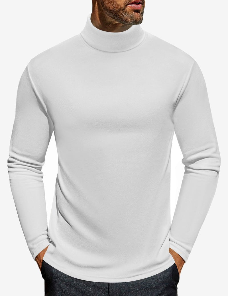 Men’s turtleneck long sleeve shirt in white, slim fit, high neck