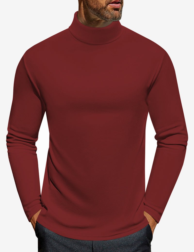 Men’s turtleneck long sleeve shirt in wine red, slim fit, high neck