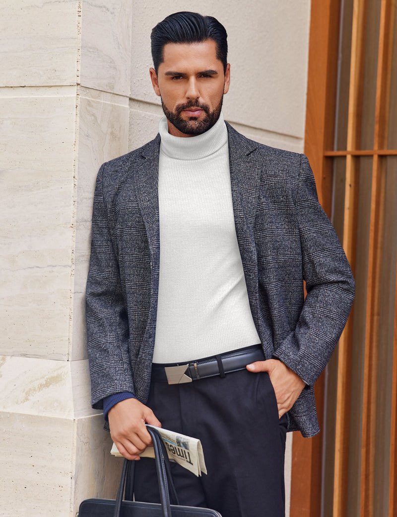 Herren Rollkragenpullover gerippt, leichter Strick, weiß, lange Ärmel