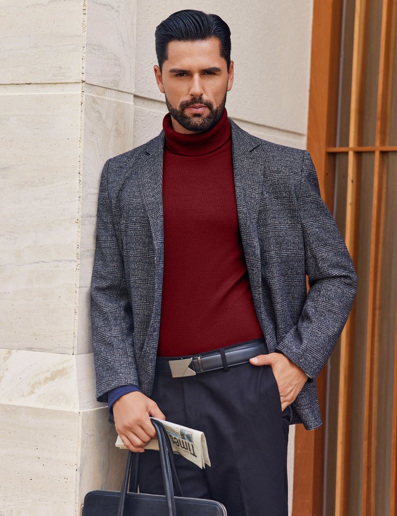Herren Rollkragenpullover, gerippt, leichter Strick, dunkelrot, lange Ärmel