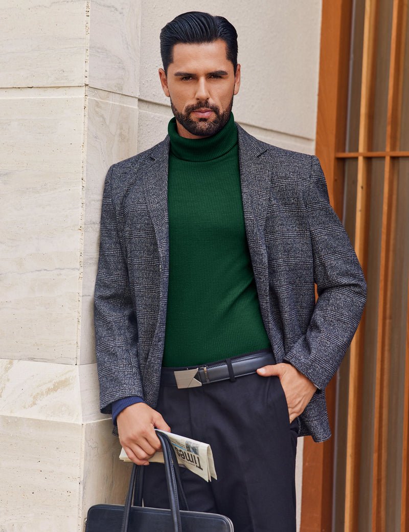 Herren Rollkragenpullover gerippt, leichter Strick, grün, lange Ärmel