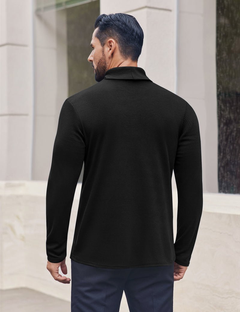 Men’s ribbed lightweight turtleneck sweater, black, back view