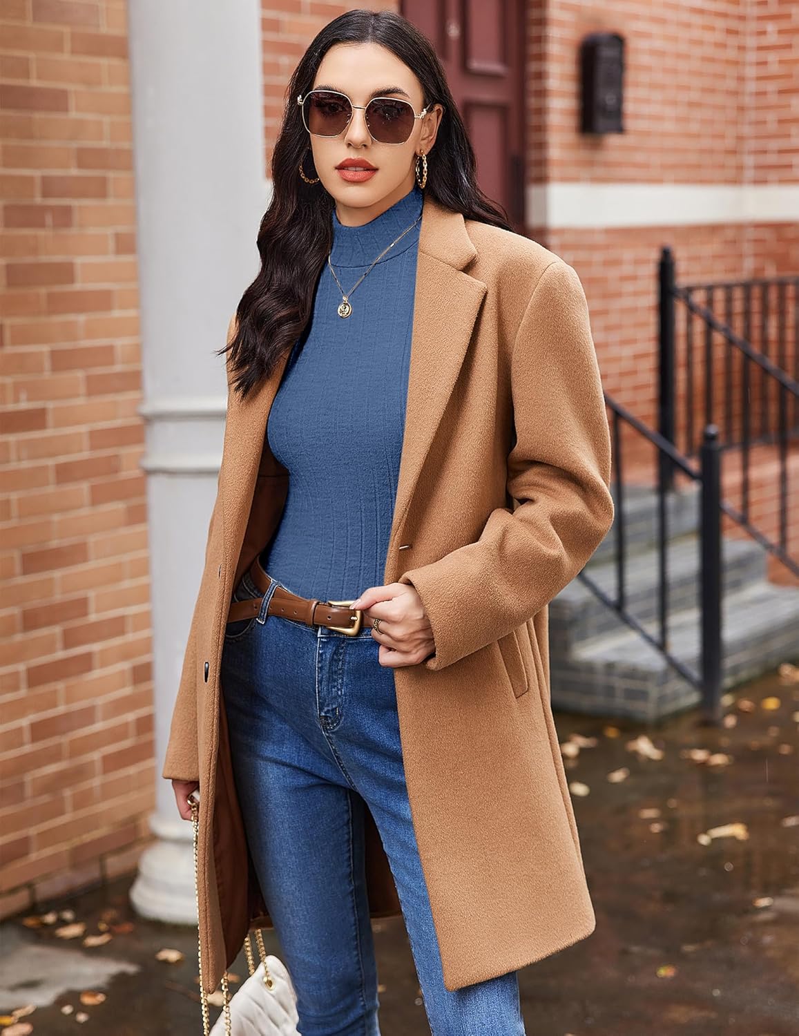 Blue ribbed mock turtleneck long sleeve shirt