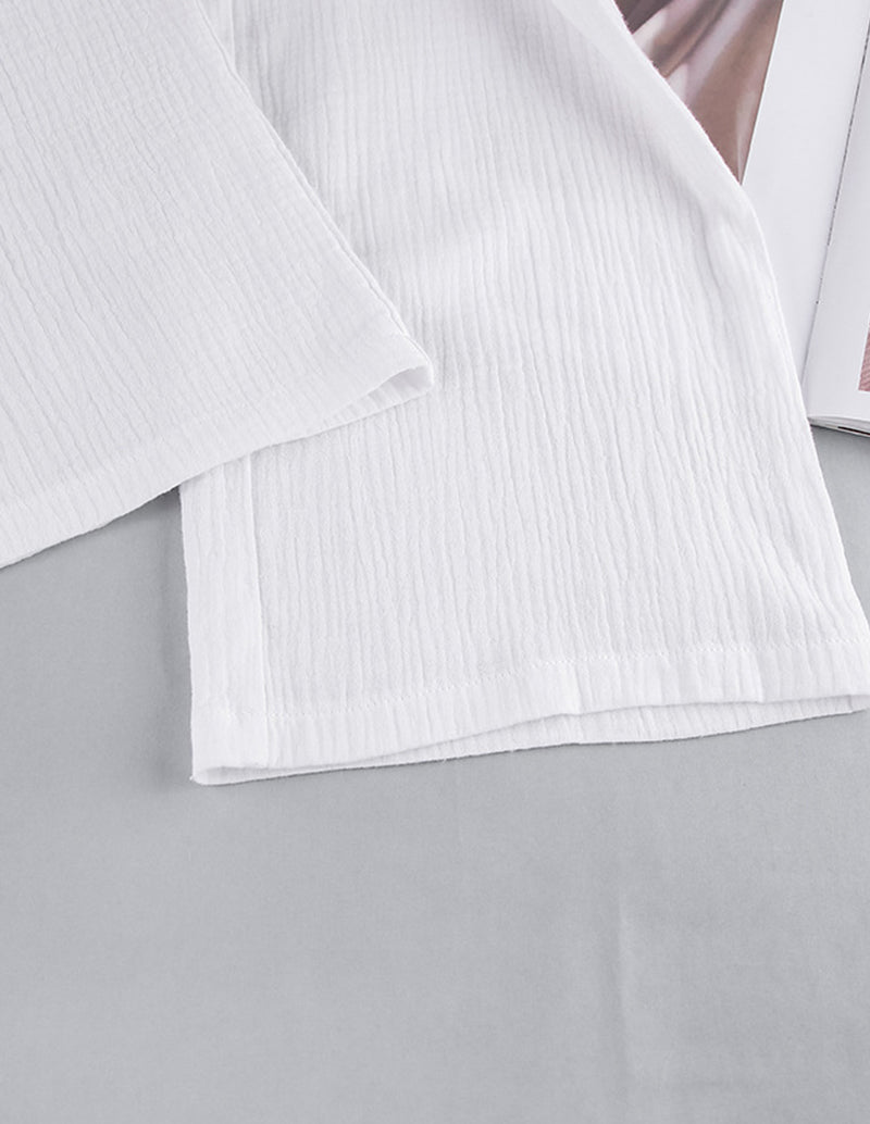 White cotton lounge set shorts with layered hem and relaxed fit