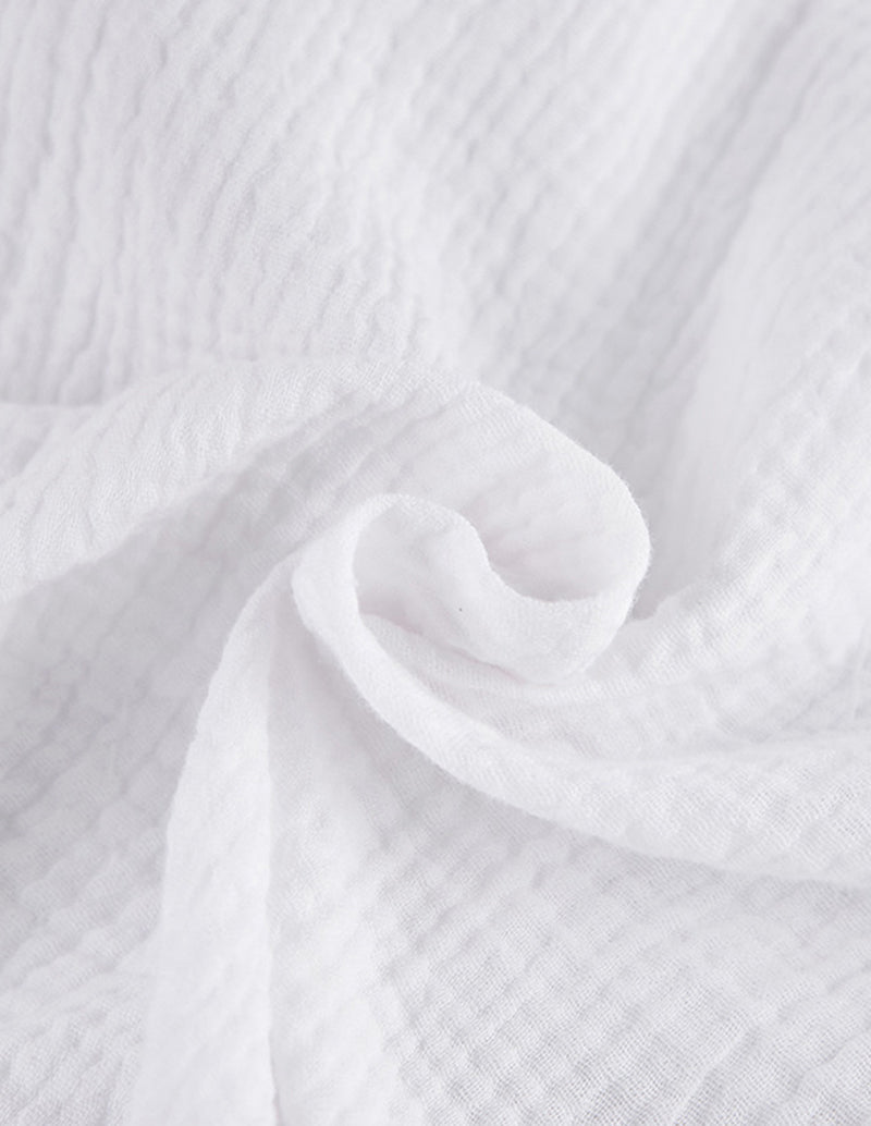 White cotton lounge set fabric knot detail with crinkled texture