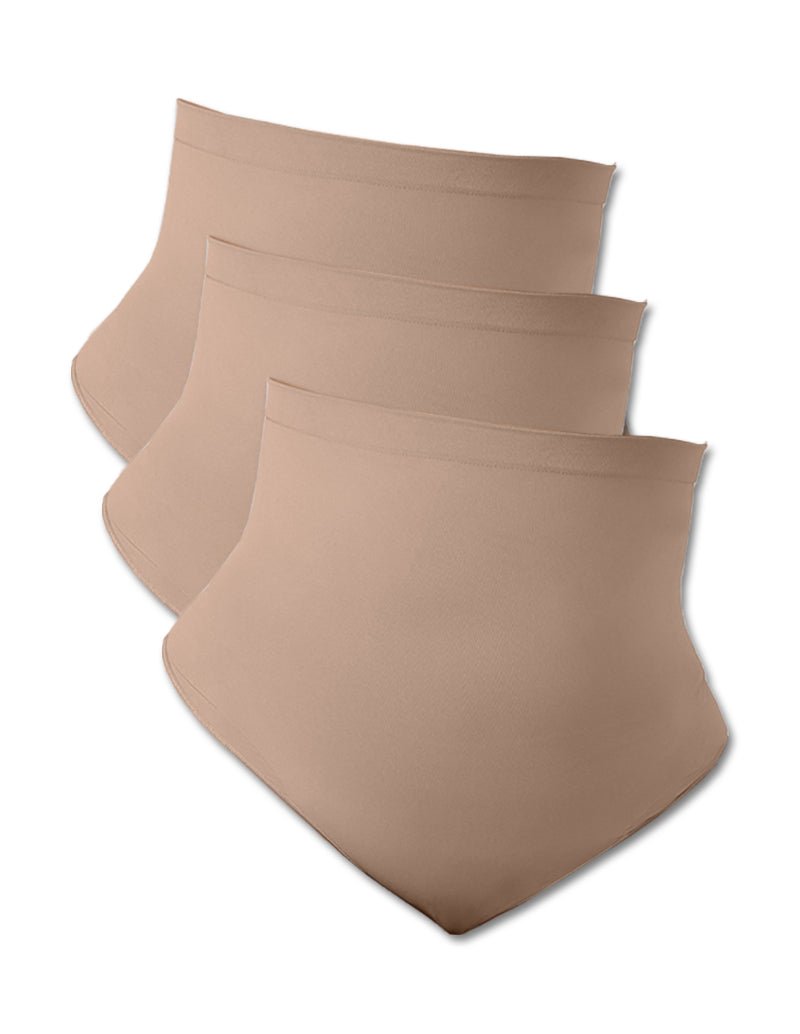 Beige high-waist tummy control shapewear briefs, triple set