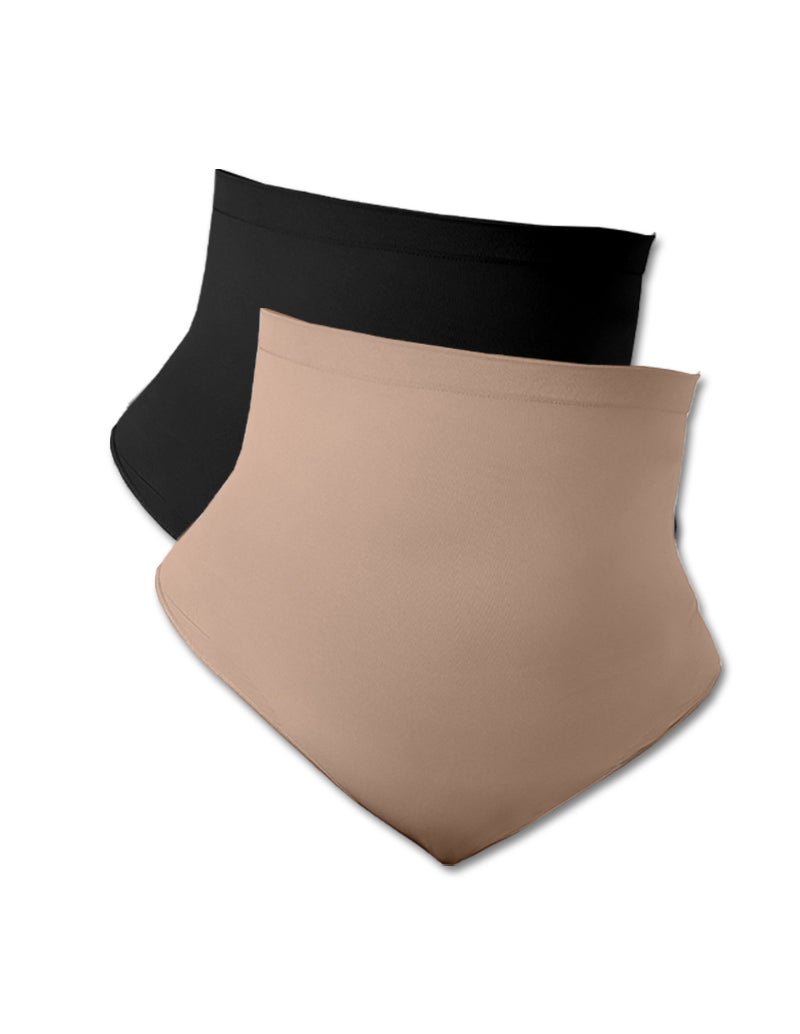 Beige and black high-waist tummy control shapewear briefs, set of two