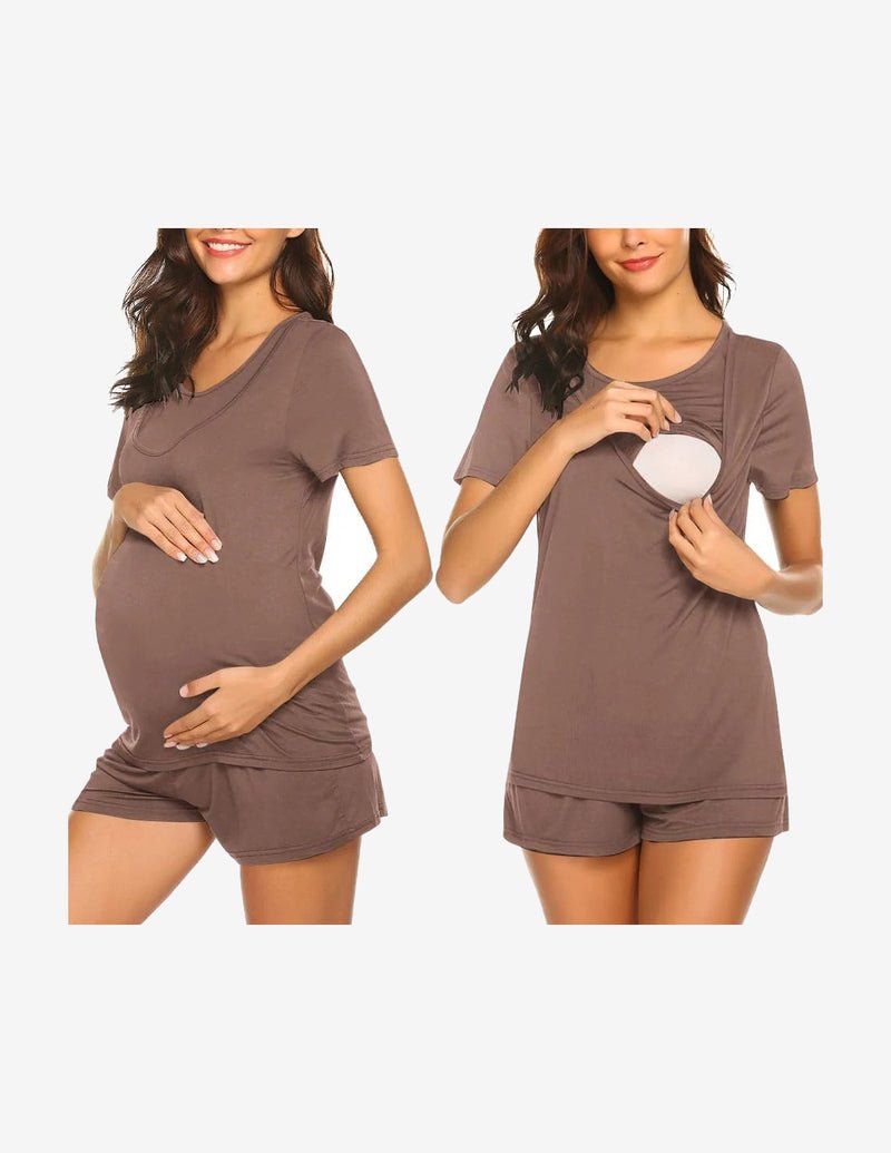 Still- und Lounge-Set: T-Shirt mit Stillöffnung & Shorts, braun