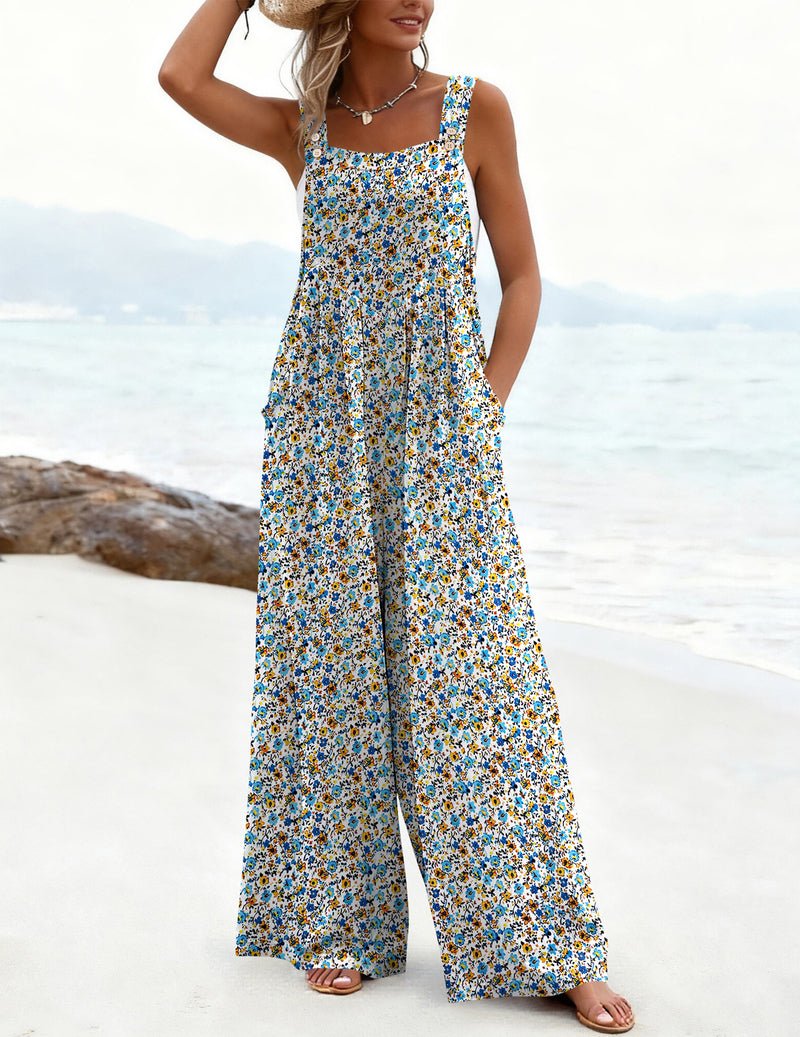 Ekouaer Boho Floral Printed Baggy Rompers A White Floral / M