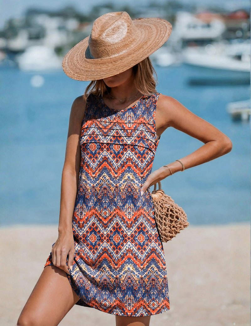Ekouaer Pleated Front Tank Beach Dress Coral Pink / XL