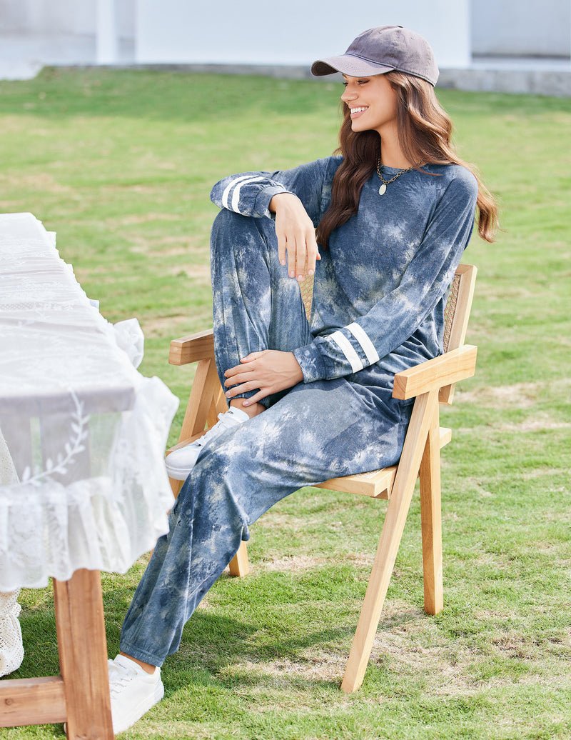 Blue tie-dye long-sleeve pajama set with matching pants