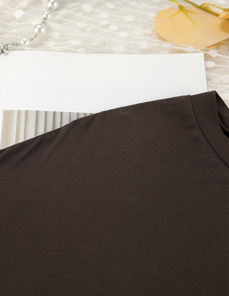 Relaxed fit lounge set top in dark brown, short sleeve hem