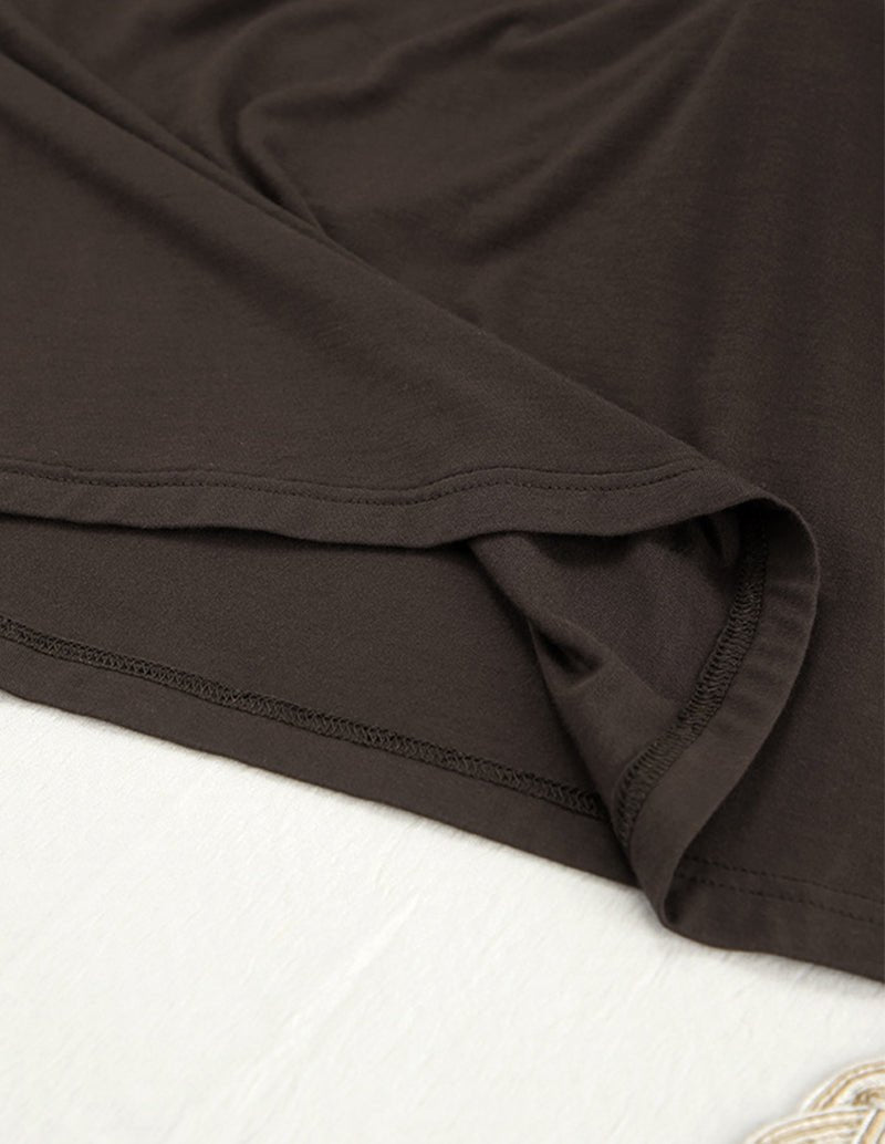 Relaxed fit lounge set top in dark brown, side seam and hem