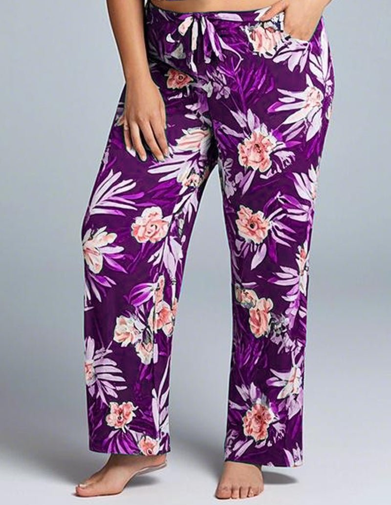 Purple floral wide-leg lounge pants