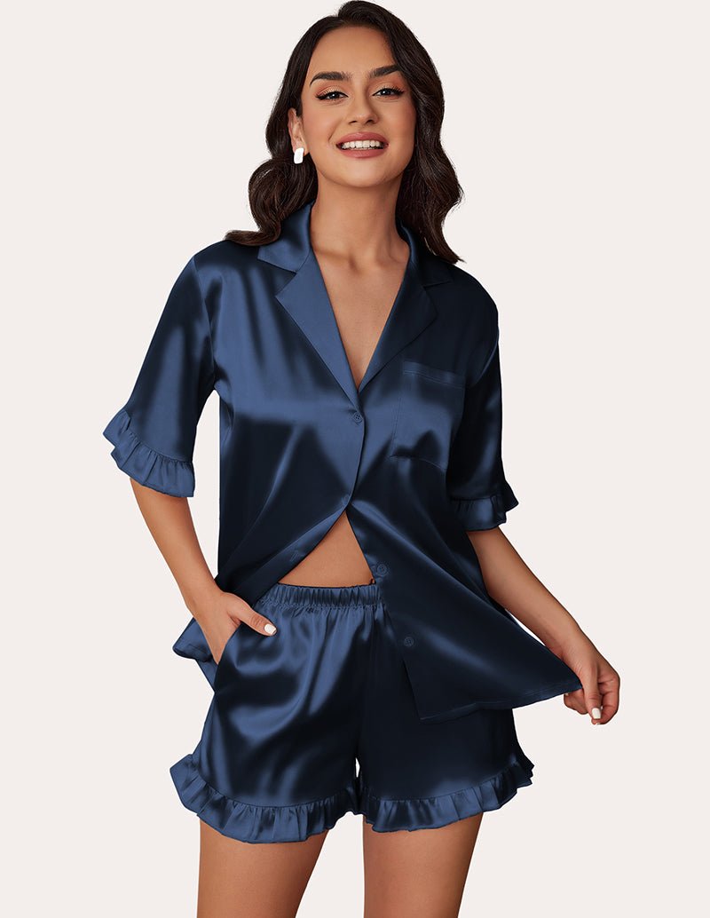 Satin Ruffled 2-Piece Pajamas Set (US Only)